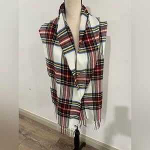 Tommy Hilfiger Plaid Fringe Scarf in Red, Blue, and White One Size Unisex